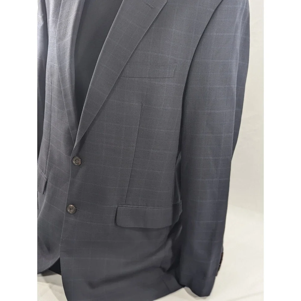 Ralph Lauren Blazer Sports Coat 100% Wool Blue Subtle Plaid Suit Jacket 41L 44